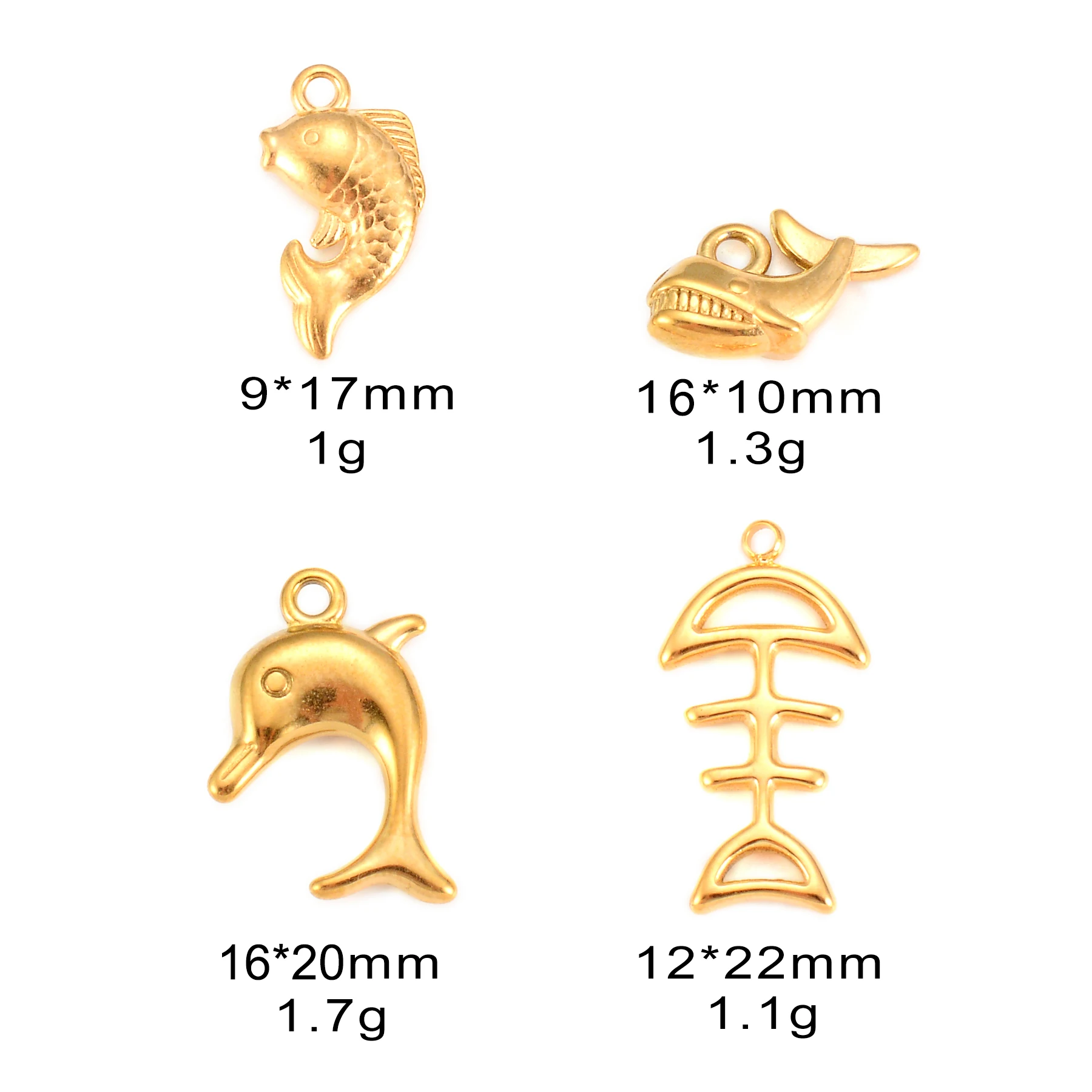 5pcs Stainless Steel Dolphin Fish Charms Shark Fishbone Pendant DIY Bracelets Necklace Jewelry Making Supplies