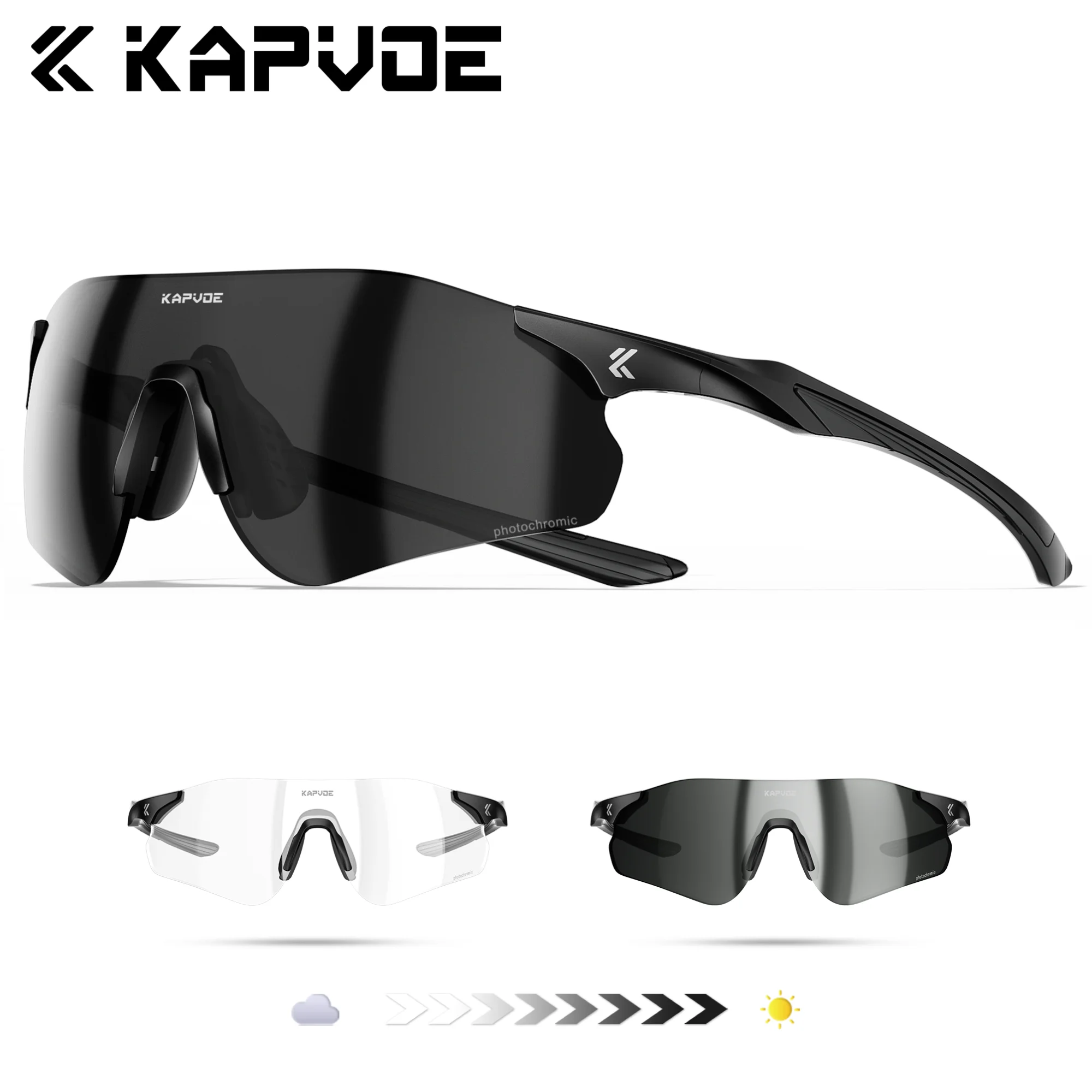 Kapvoe Light Weight Photochromic Sunglasses Hiking Eyewear Cycling Glasses Running Glasses UV400 Bike MTB Sports Bicycle Goggles