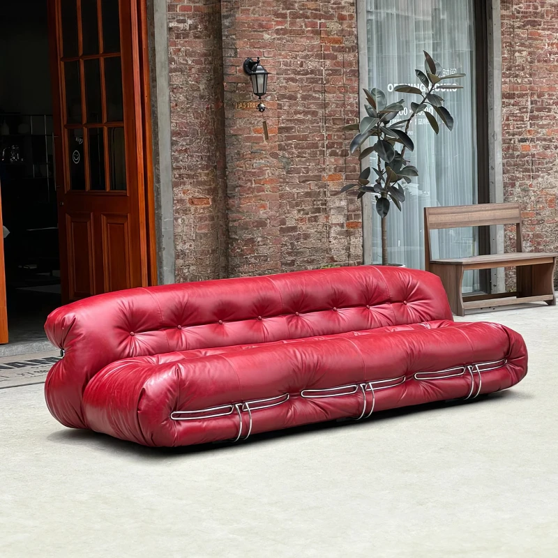 Leather sofa, living room 2026 new high-end straight row, retro oil wax leather sofa