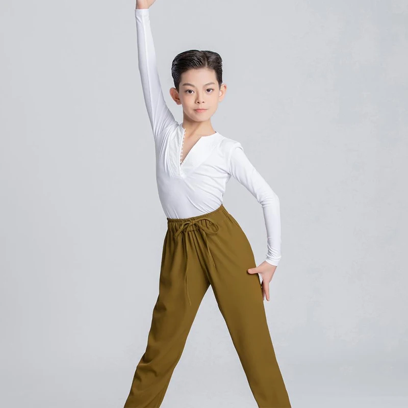 Vêtements de danse latine pour enfants, vêtements d'entraînement pour garçons, Costumes de spectacle de compétition de valse, chemise et pantalon, costume Cha Samba XH1160
