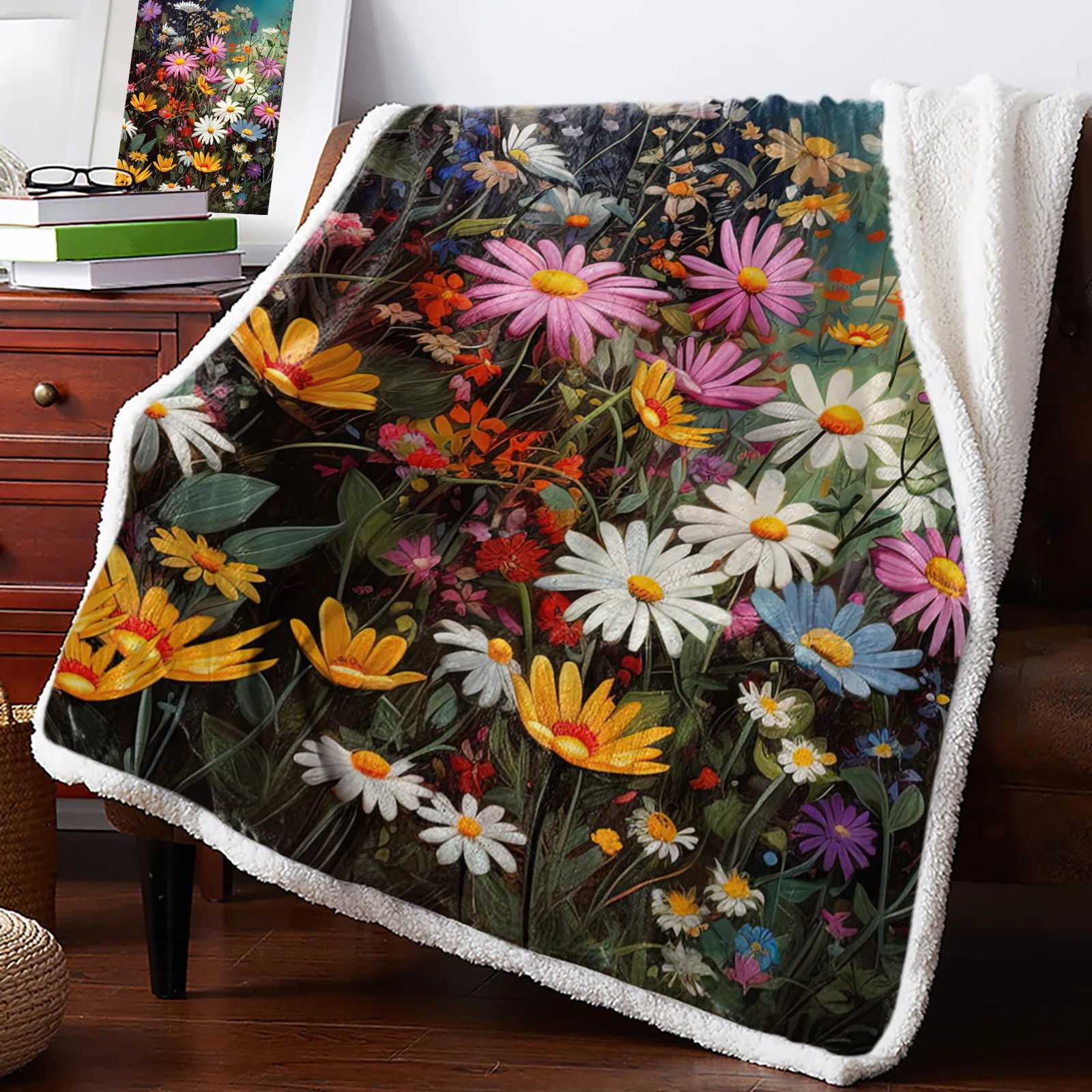 

Daisy Flower Butterfly Bushes Blankets Winter Warm Cashmere Blanket Office Sofa Soft Throw Blanket Kids Bed Bedspread