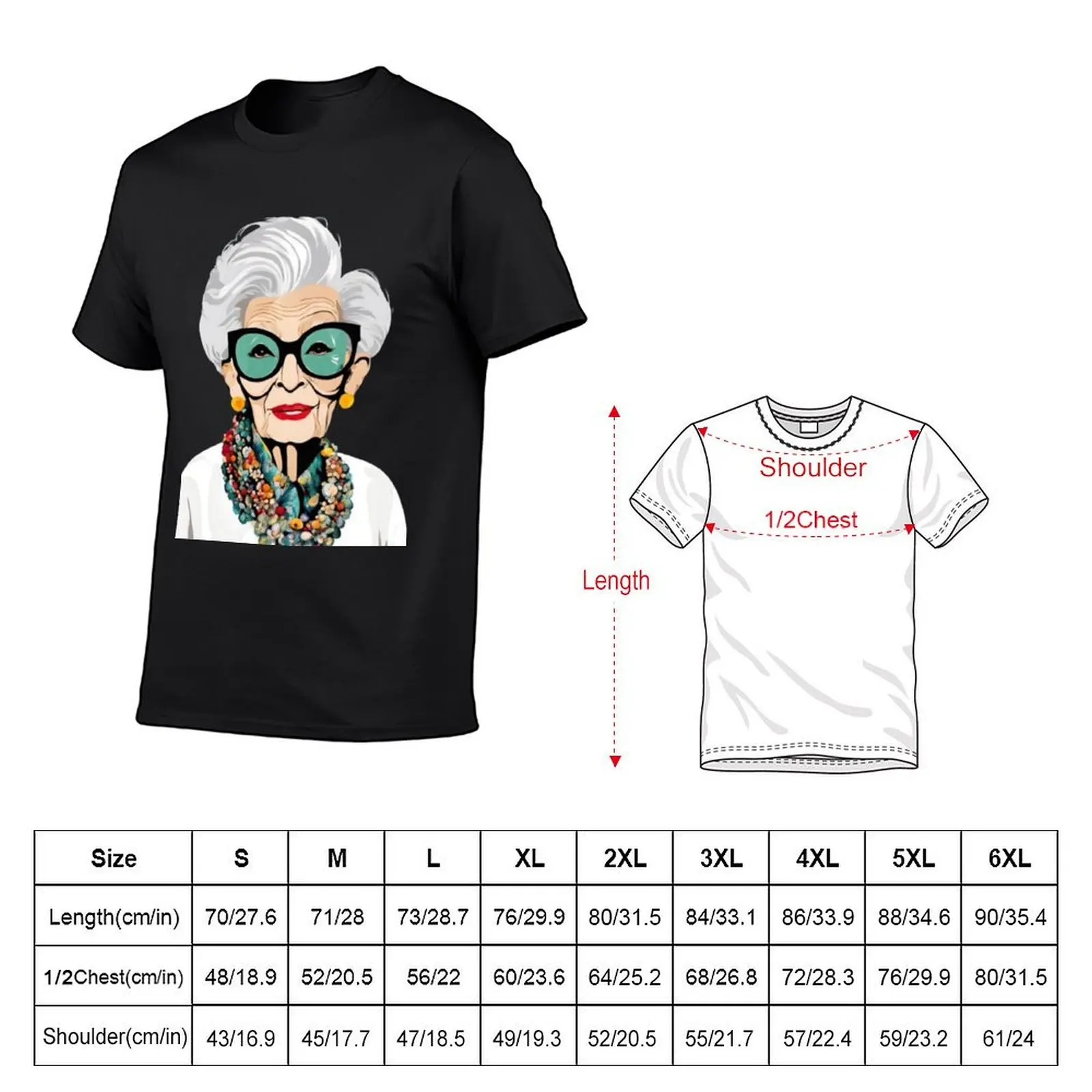 Iris Apfel Portrait: Fashion Icon Illustration Print T-Shirt anime figures baggy shirts blanks t shirts for men graphic