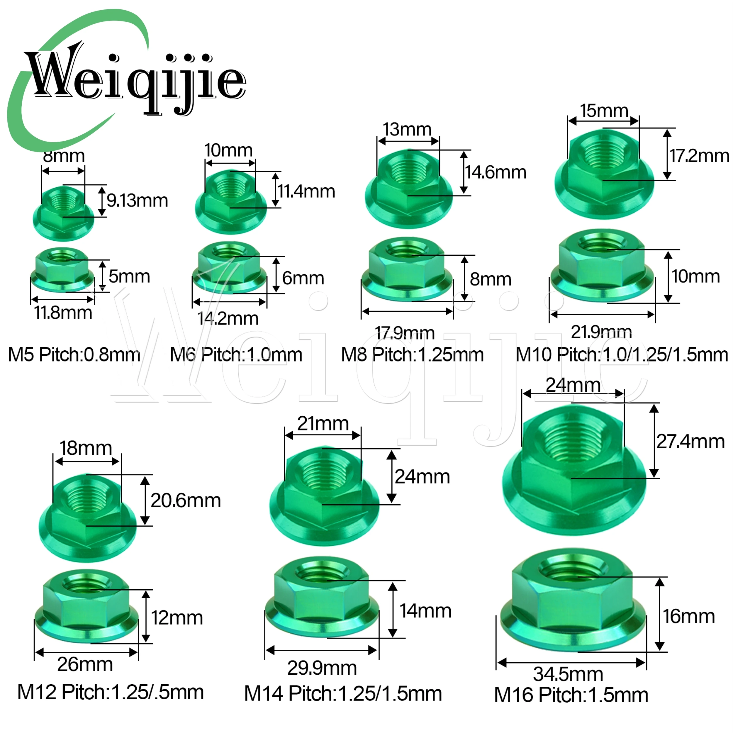 Weiqijie Titanium Nut M5 M6 M8 M10 M12 M14 M16  Flange Nut Accessories for Bicycle Motorcycle Car
