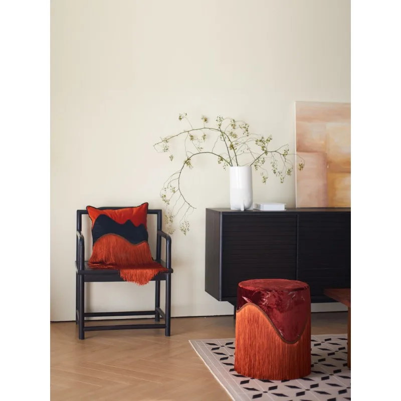 Original removable and washable new Chinese French medieval velvet fringed makeup stool low stool shoe changing stool