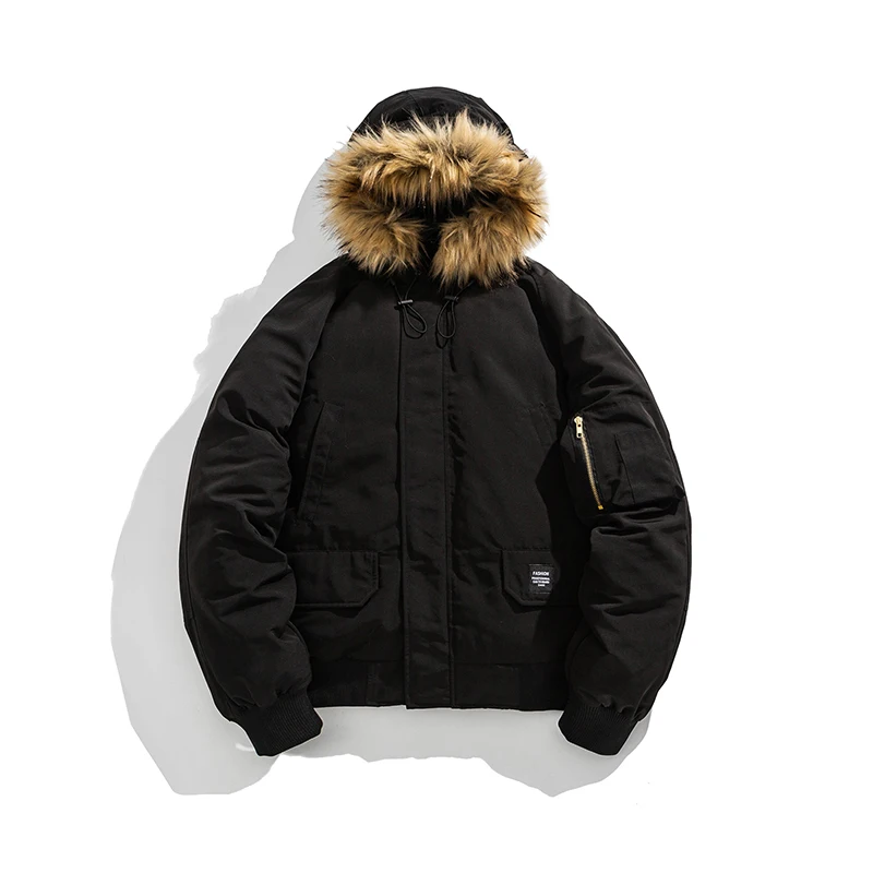 Outdoors Loose Versatile Men Tops New Thickening  Keep Warm Solid Coats Winter Casual Comfort Multiple Pockets Hooded Parka Men