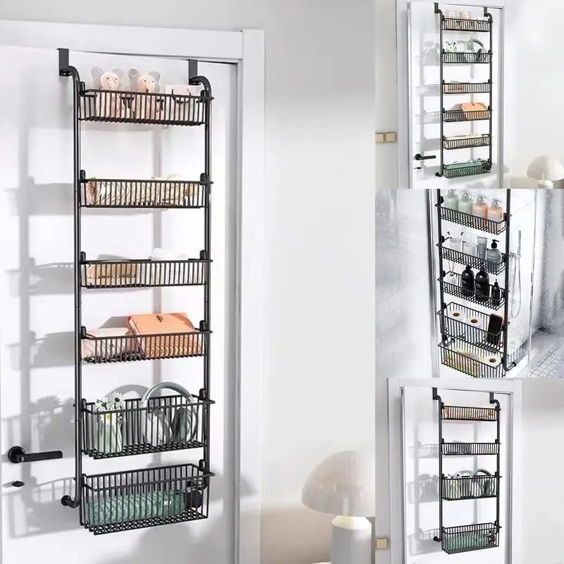 

Multi-Layer Door hanging Storage rack Hung Door Organizer Drilling-free Wall Mounted Spices Rack for Toys Magazines Fruits plate