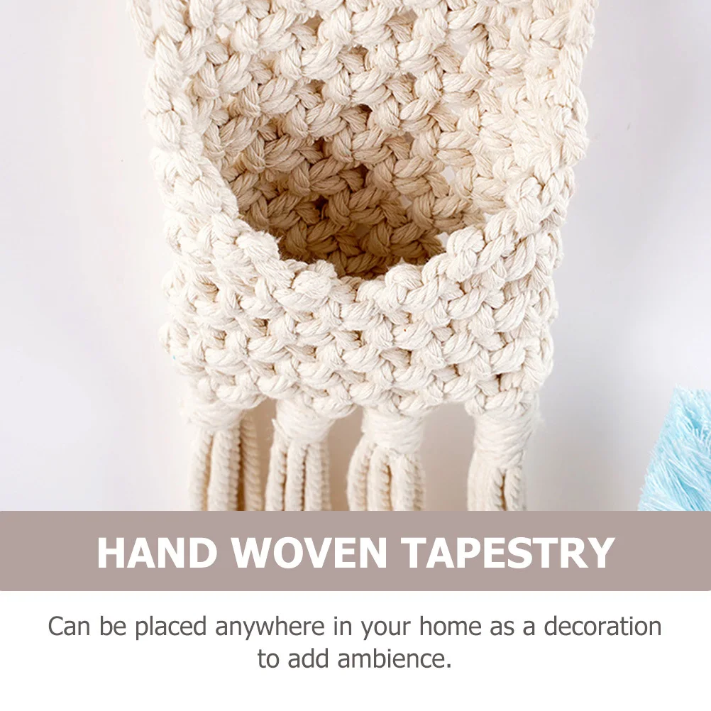 

Cotton Rope Hanging Tapestry Handmade Macrame Wall Decor Tassels Bohemian Woven Net Pocket For Living Room Bedroom Home Office