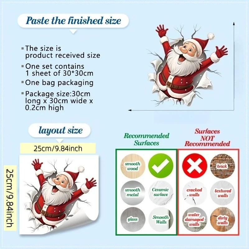 1pc Santa Claus breaks through the wall and comes out of the toilet sticker, cartoon Christmas design with dynamic Santa Claus a