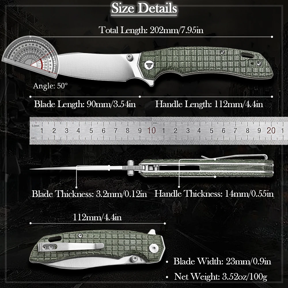 TRIVISA Good Folding Pocket Knife for Men, Flipper EDC Knives with Clip，Outdoor Camping，3.54