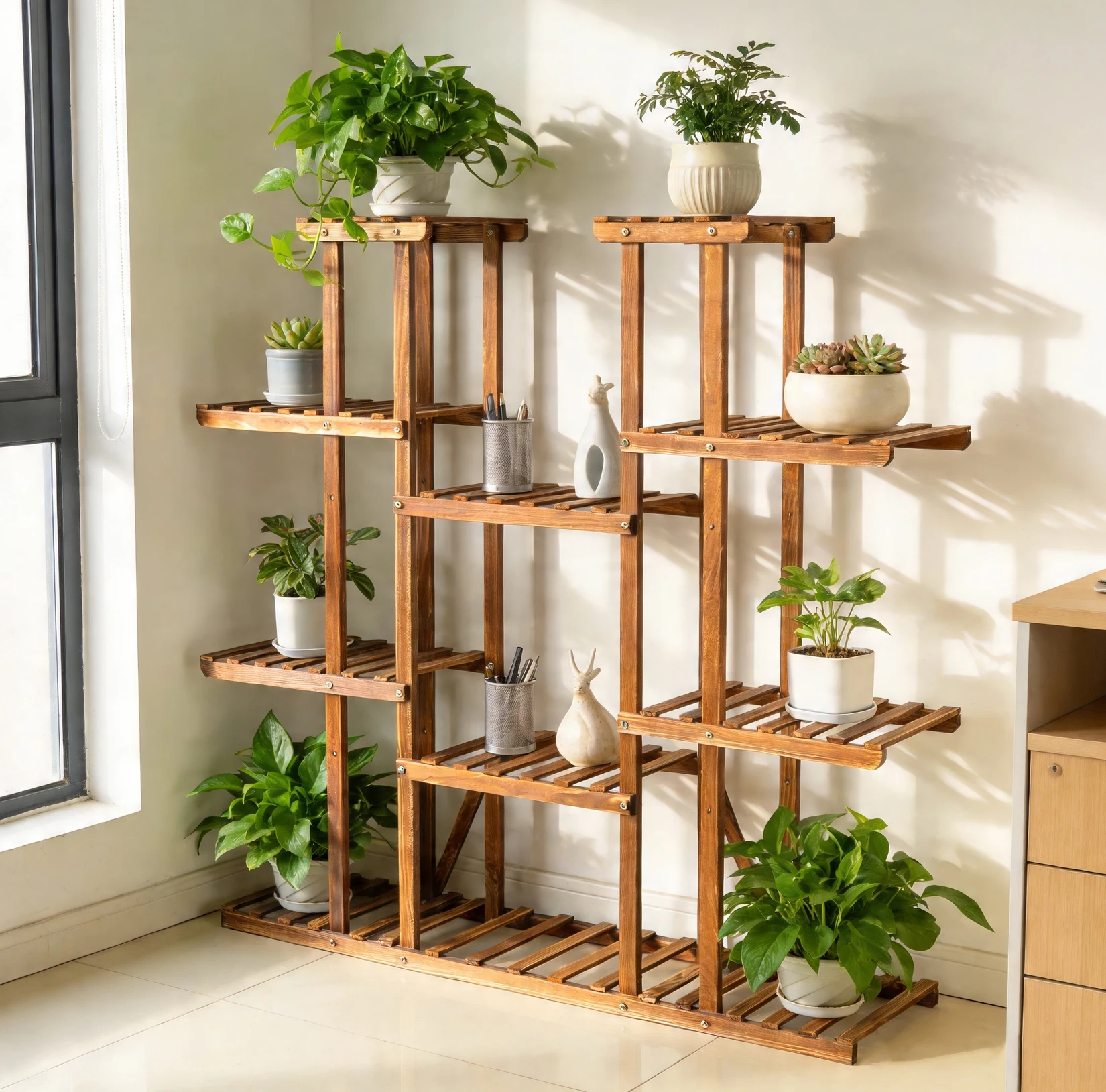 Wood Multi-Tiered Plant Stand Reinforced Flower Display Rack for Outdoor Indoor Decor image 8