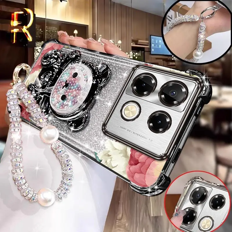 

Note 40pro Beautiful flowers Plating Bracelet Holder Phone Case For Infinix Note 40 Smart 8 5 7 Spark G0 2024 2025 itelA70 Cover