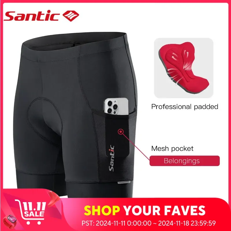 Santic Men's Cycling Shorts 4D Padded Biking Shorts MTB Bicycle Riding Shorts Bike Clothes with Pockets KM1C05136