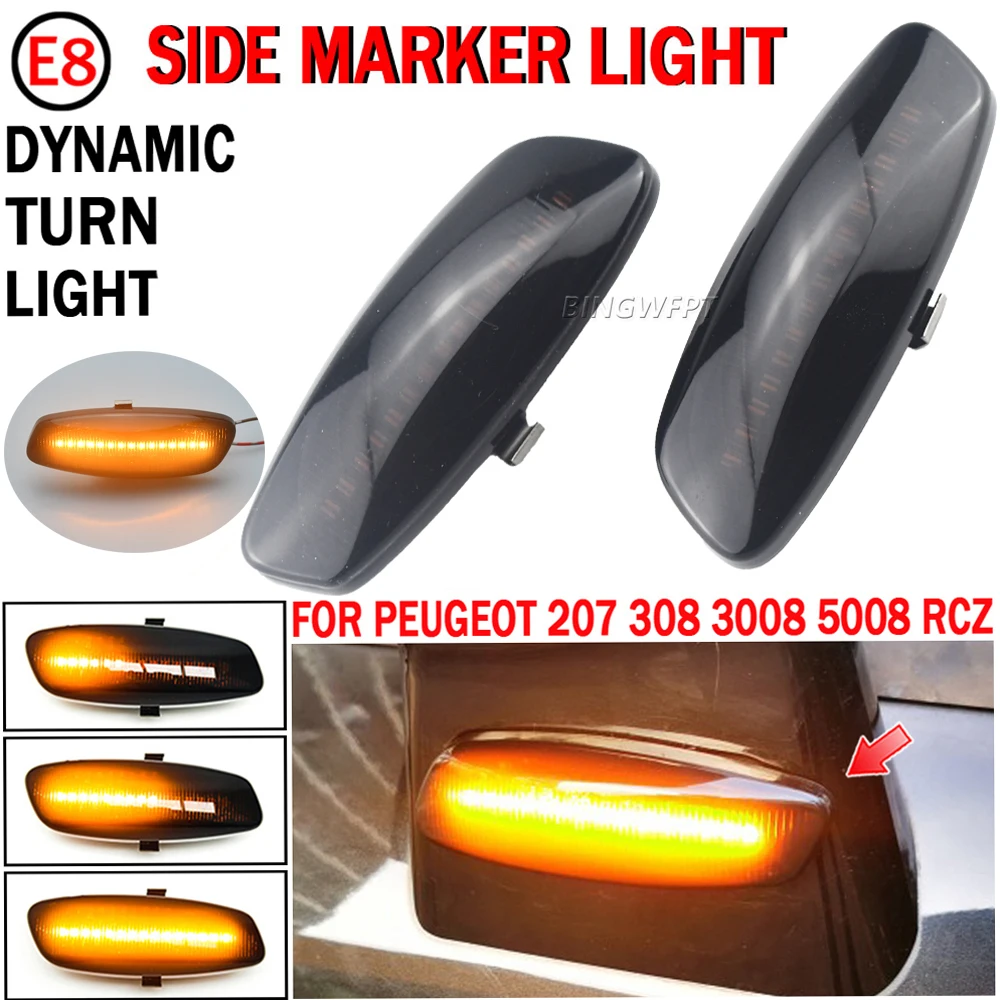 1Pair For Citroen C3 C4 C5 DS3 DS4 For Peugeot 207 308 3008 5008 RCZ Dynamic LED Side Marker Lights Turn Signal Light Blinker