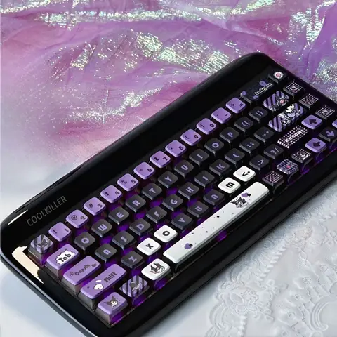 Four Sided Translucent Purple Cartoon Keycap PBT 121 Key OEM Keycap Compatible with MX Switch Mechanical Keyboard 68/87/98/108