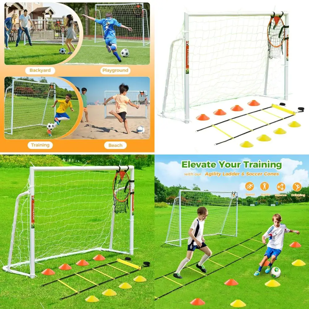 

Portable 12x6 to 6x4 Adjustable Steel Soccer Goals with Net for Kids, Youth, and Adults - Suitable for Outdoor Use
