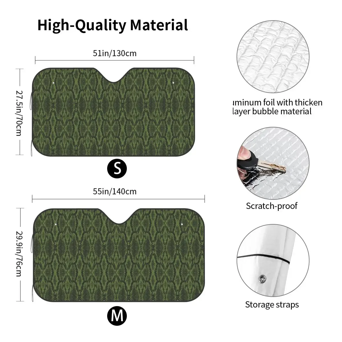 Snake Skin Pattern Retor Novelty Sunshade Windscreen 76x140cm Aluminium Foil Sun Visor Accessories Covers image 6