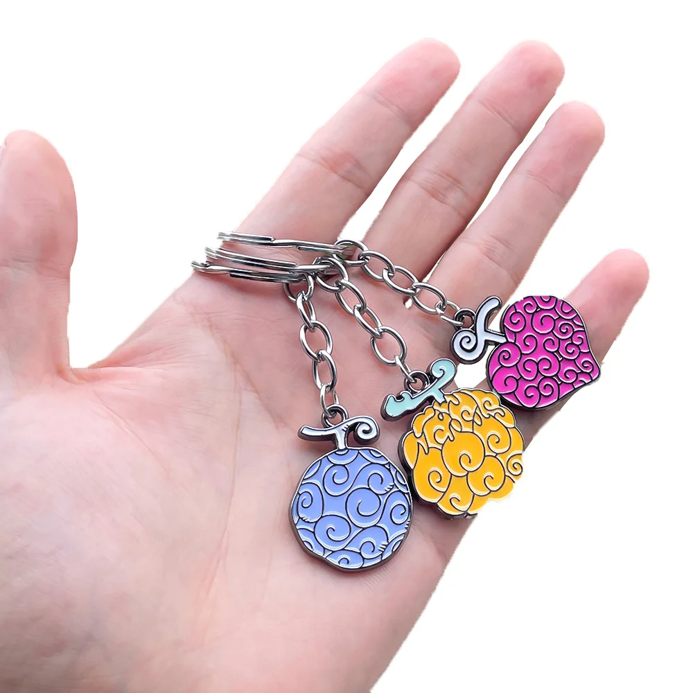 Anime Pirate Keychains for Women Men Metal Keychain Necklaces Ace Law Cursed Devil Fruit Jewelry Pendant Keyring Choker Collares