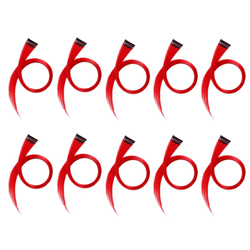 10Pc Rainbow Girl Highlighted Hair Extension Hairpin Long Straight Hair Clip Trimmable For Hair False Hair Red 3.2X55cm, Durable