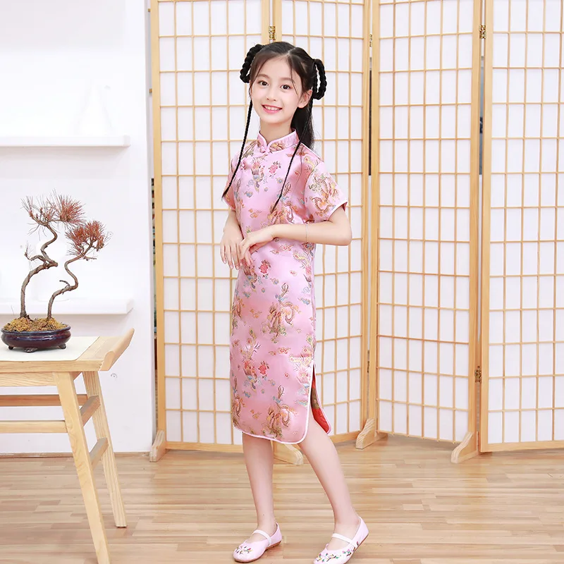 Qipao-vestido tradicional chino Cheongsam para niña, vestido elegante para fiesta, Hanfu, 2023