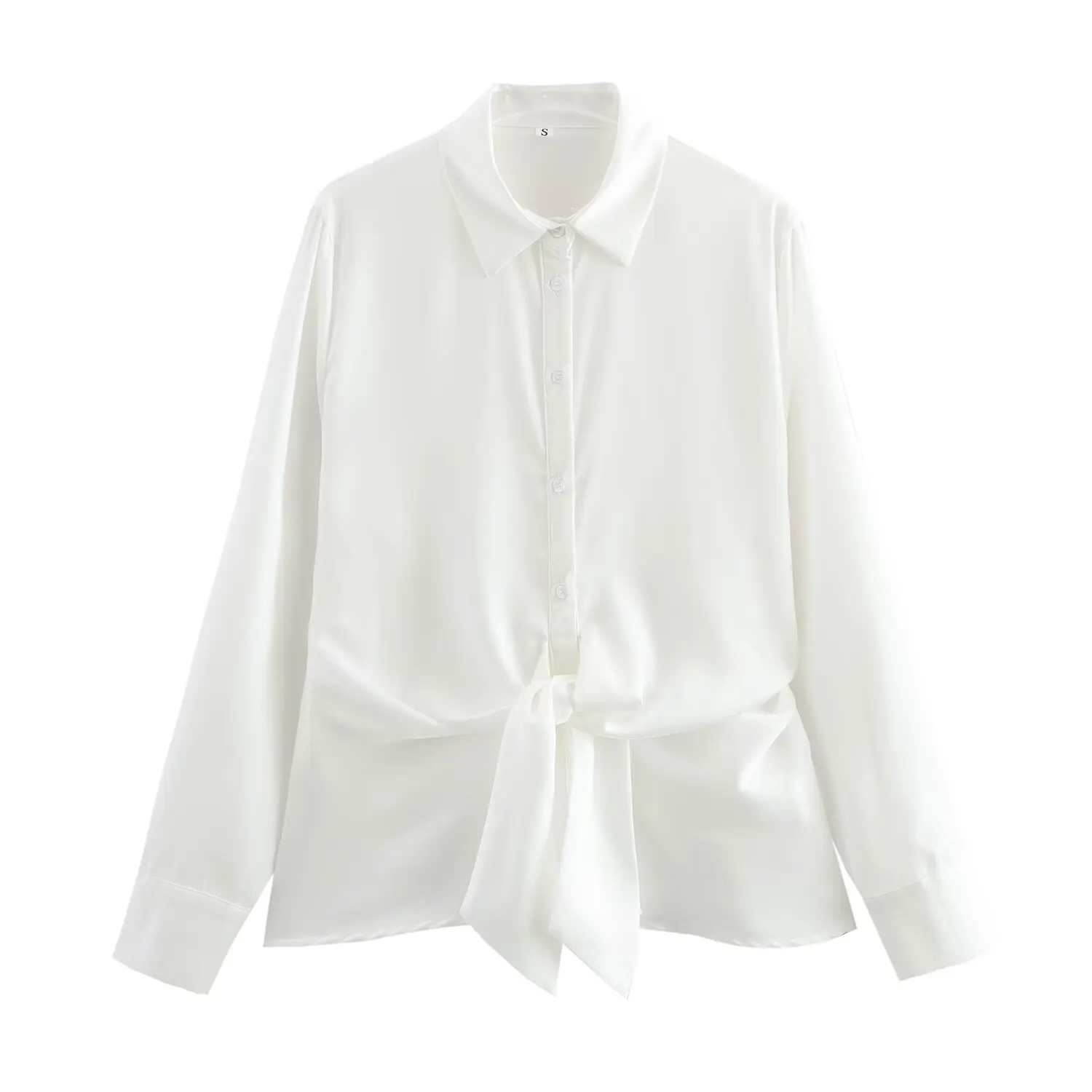 

2025 Summer Women's Clothing European and American Style Knotted Drape Loose Long Sleeve Lapel Casual Shirt
