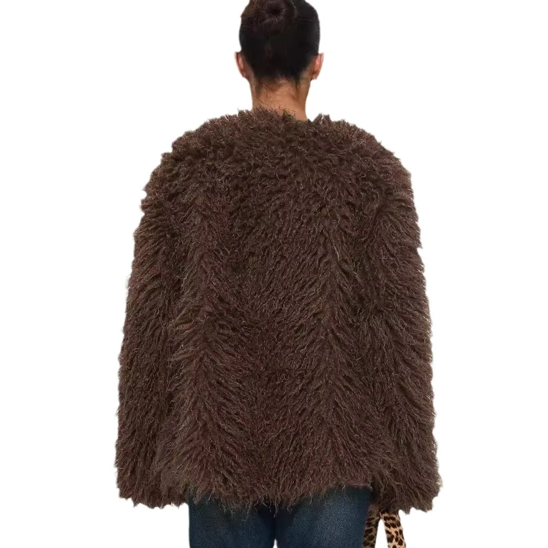 Autumn Winter Fluffy Fur Coat Furry Cardigan Streetwear Design Faux Fur Jacket Women\'s Clothing Warm Long Sleeve Chic Outerwear