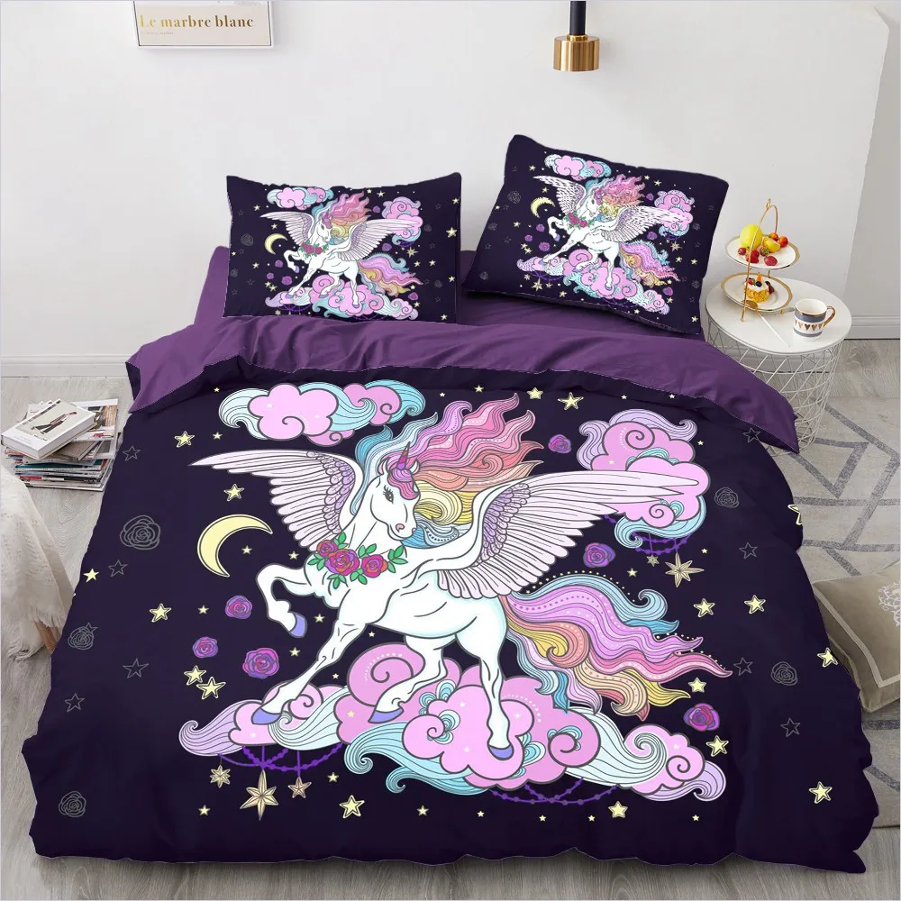 

1 Cartoon Unicorn Duvet Cover Pillowcase Bedding Set Adult Boys Girls Bedroom Decoration Children Gift Single Double Large Size