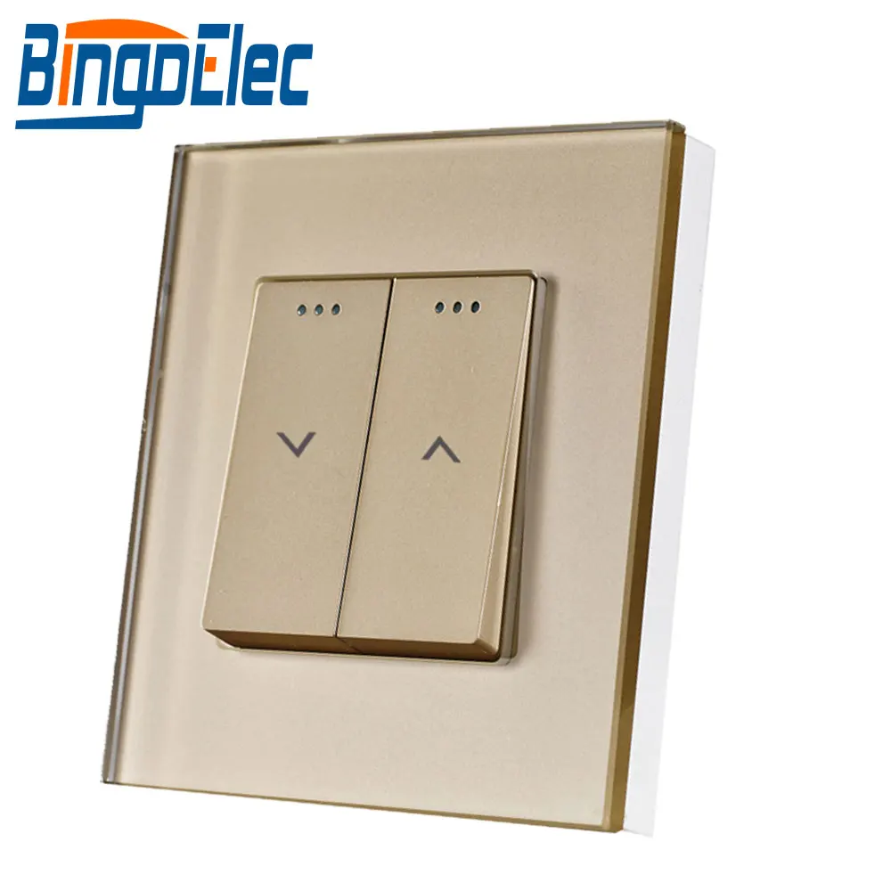 Bingoelec Push Curtain Switch Crystal Glass Panel Blind Switch EU Standard Roller Shutter Switch AC 240 V