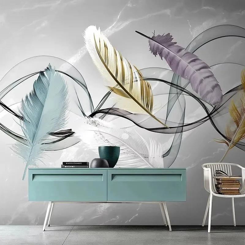European Style 3D Marble Feather Wallpaper Custom Wall Mural for Living Room Bedroom TV Feature Wall Home Decoration