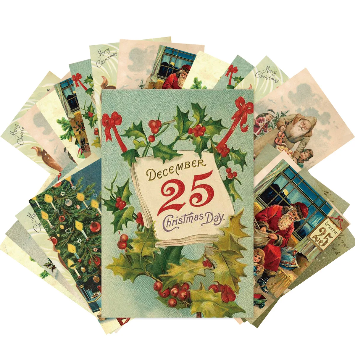 12pcs Vintage Christmas Greeting Cards,Santa Xmas Tree Postcard Set,Christmas Decorations,Small Notecard ,Gift Card For Friends