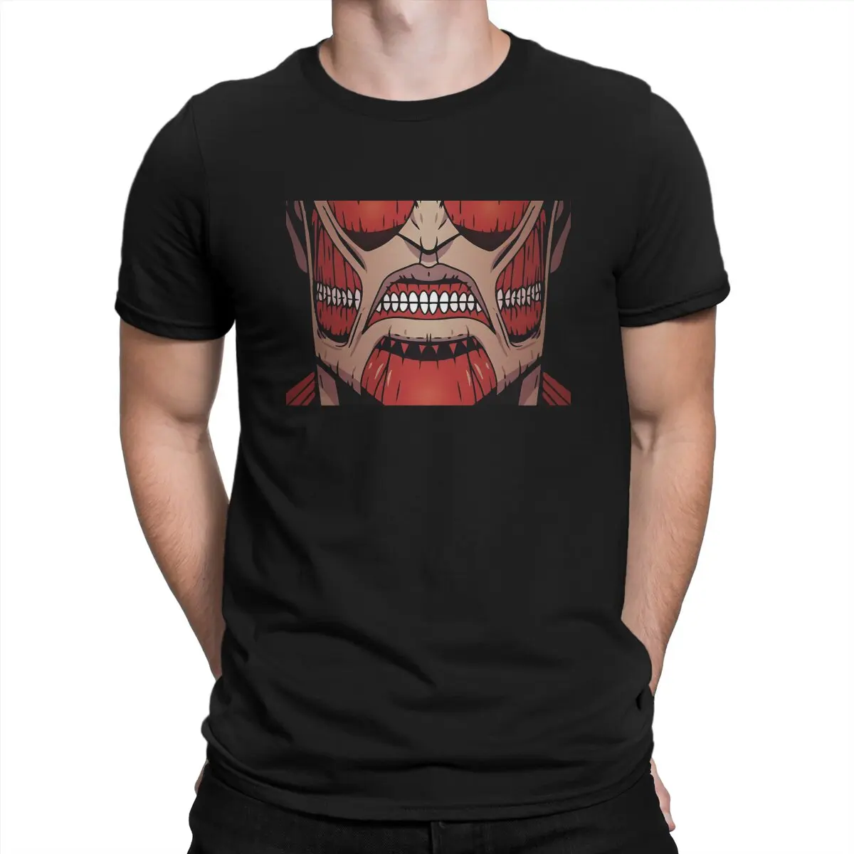 SNK Titan Colossal Mouth Mask T Shirt for Men Pure Cotton Funny T-Shirts Round Neck Attack on Titan Tee Shirt Short Sleeve Tops