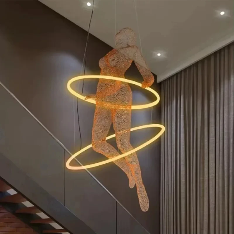 Large LED Long Chandelier Lighting Adjustable Height Various Sculpture Oval Stainless Steel Hotel Lobby Salon