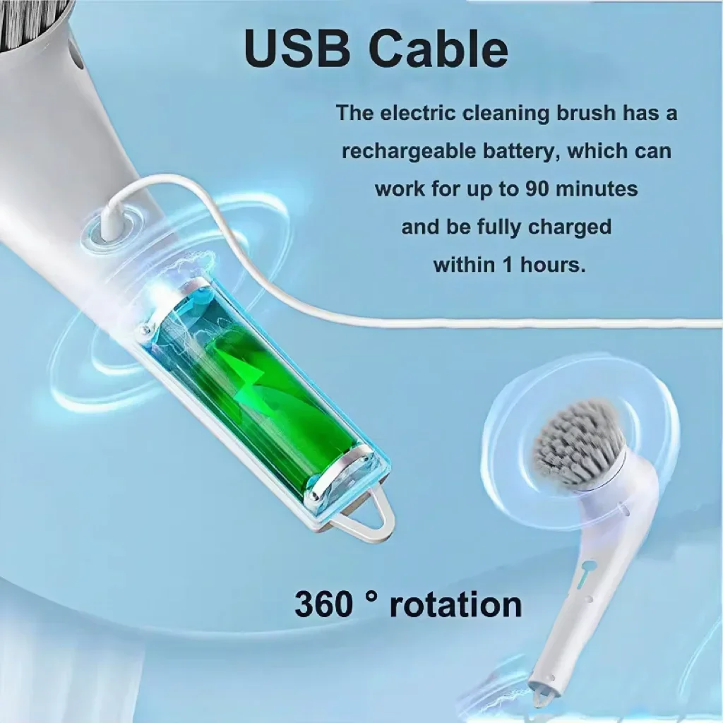 5 in 1 Multi-function Kitchen Home Bathroom Cleaning Tool Automatic Cordless Electric Cleaning Brush Rechargeable Brush