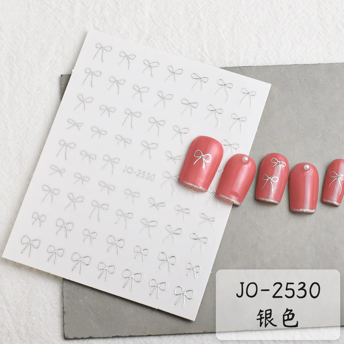 Six Color Bow Nail Stickers Spring Rain Style White Self Adhesive Waterproof Premium Thin for Press On Nails Home DIY