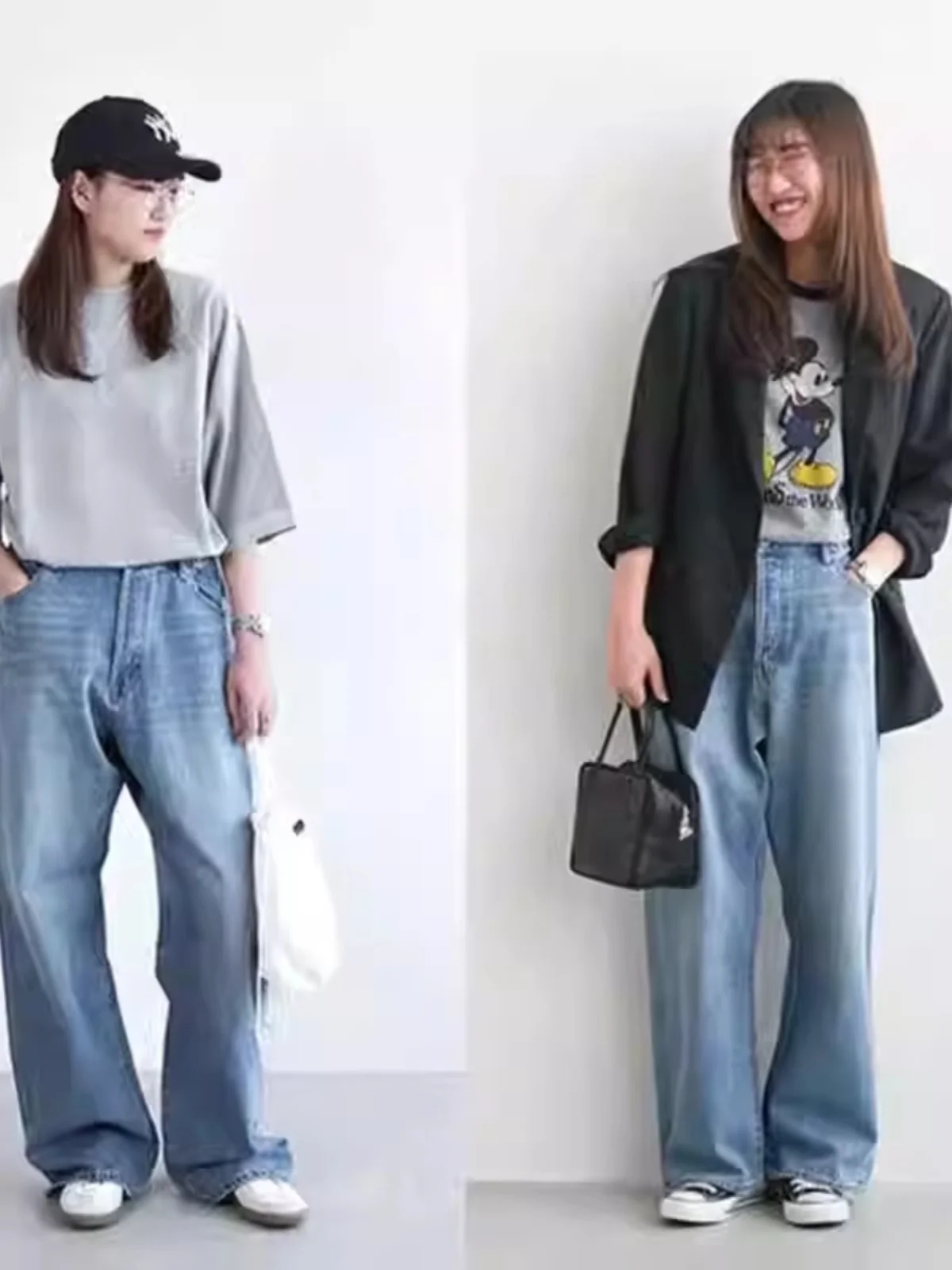 

New Washed Vintage Loose Casual Wide Leg Jeans High Waist Denim Pants Women's Loose Fit High Waist Blue Jeans Casual Style