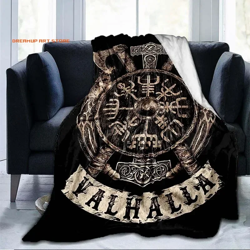 2026 3D Print Vikings Ancient Scandinavian Norse Runes Axes Blanket Sofa Cover Throw Blanket Fleece Warm Bed Blankets Bedroom Co