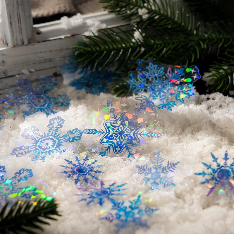 20pcs Watercolor Snowflake Decorative PVC Stickers Handbook Material Sticker Scrapbooking Label Diary Journal Planner