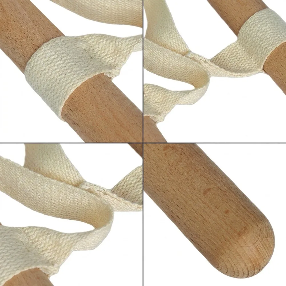 Yoga Flexibility Strap with Solid Beech Wood Handle for Home Gym Stretching Routine Hamstring Calf Stretch Aid 32 cm Long