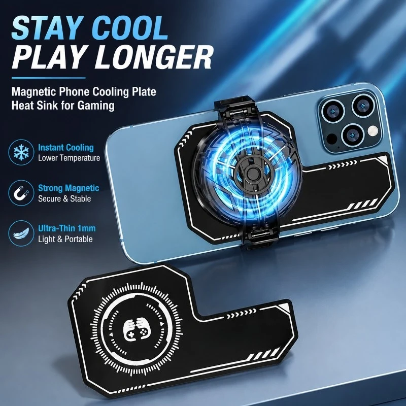 Magnetic Semiconductor Phone Cooling Plate Heat Sink for Gaming, 1mm Aluminum Silicone Cooler Radiator Sticker for Mobile