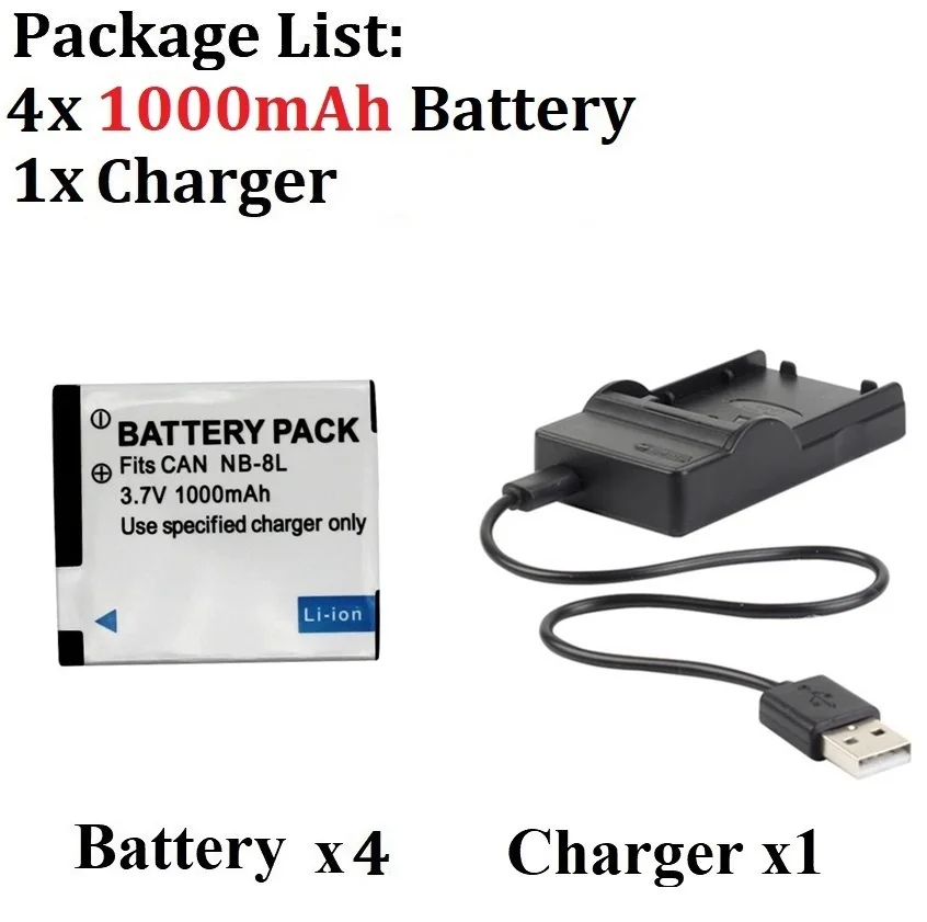 3.7V 1000mAh NB-8L NB 8L NB8L Li-ion Digital Camera Battery + Charger For Canon PowerShot A3300 A3200 A3100 A3000 A2200 A1200 IS image 3