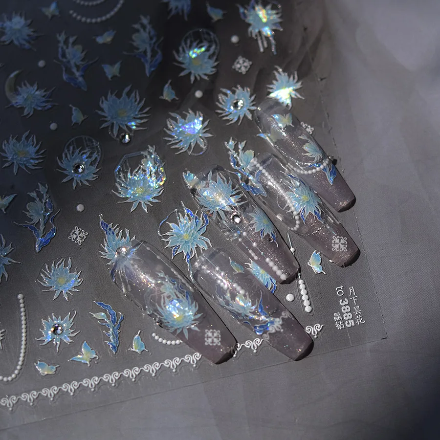 Oosterse blauwe en witte porseleinen nail art sticker delicate gouden overzicht bloemen nail art Chinese vintage keramische manicure sticker