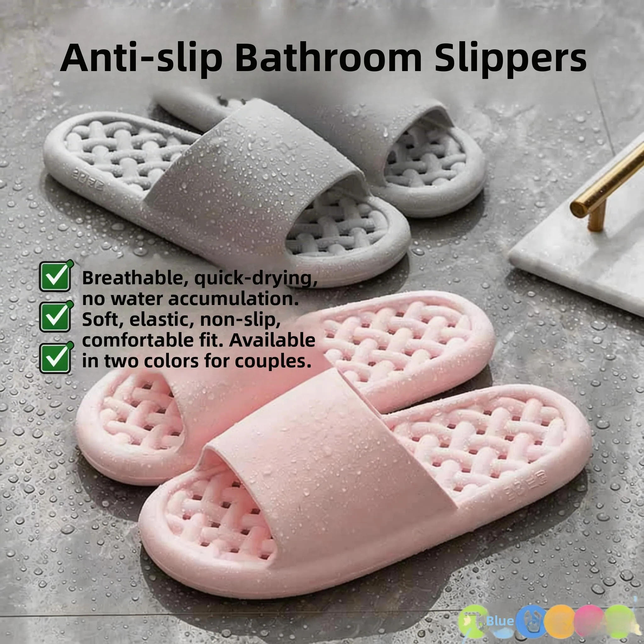 

Non-Slip Bathroom Slippers Quick Dry EVA Indoor Home Couples Men's Summer Women's Slippers Fly Blue Valley Brand Artificial L...