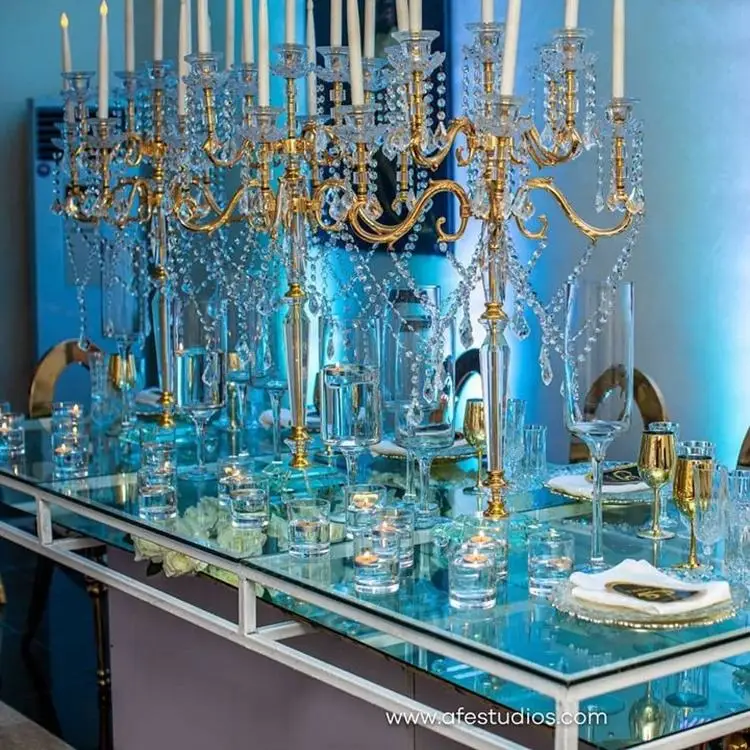 Wholesale Price Delicate Luxury Three-piece High Glass Long Handle Candlestick Banquet Table Center Candlestick Stick