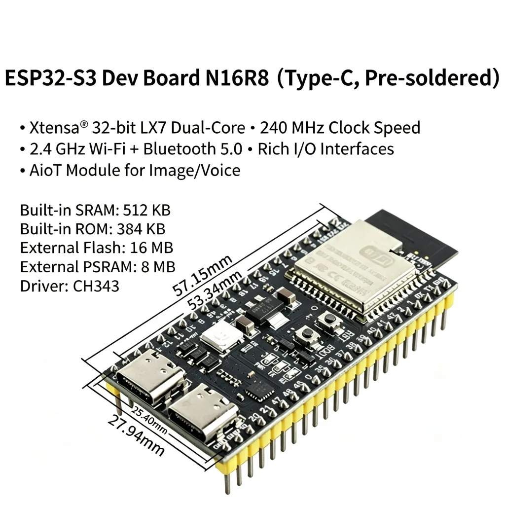 ESP32-S3 Development Board DevKitC-1 N8R2 N16R8 WiFi BT Module 44Pin Type-C USB ESP32-S3 WROOM-1 image 3
