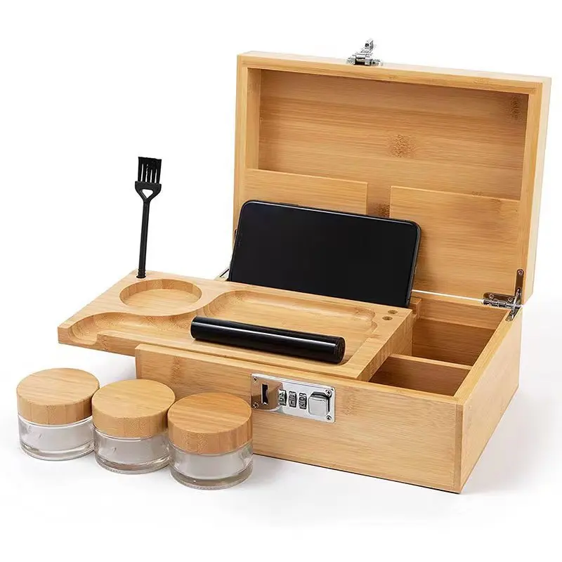 

Bamboo Storage Box With Lock Candy Storage Box Movable Tray Tea Cigarettes Operationed Trays Cut Tobacco Reel Handmade Storage