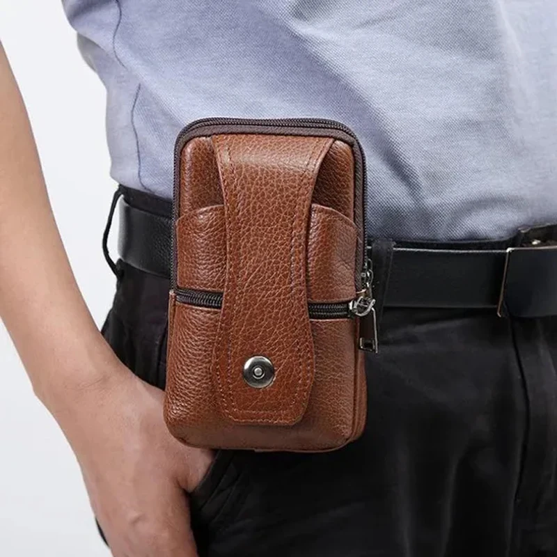 

Fashion Men Leather Waist Bag, Multifunction Fanny Pack, Shoulder Bags Crossbody Bags,Multi-layer buckle mobile phone bag