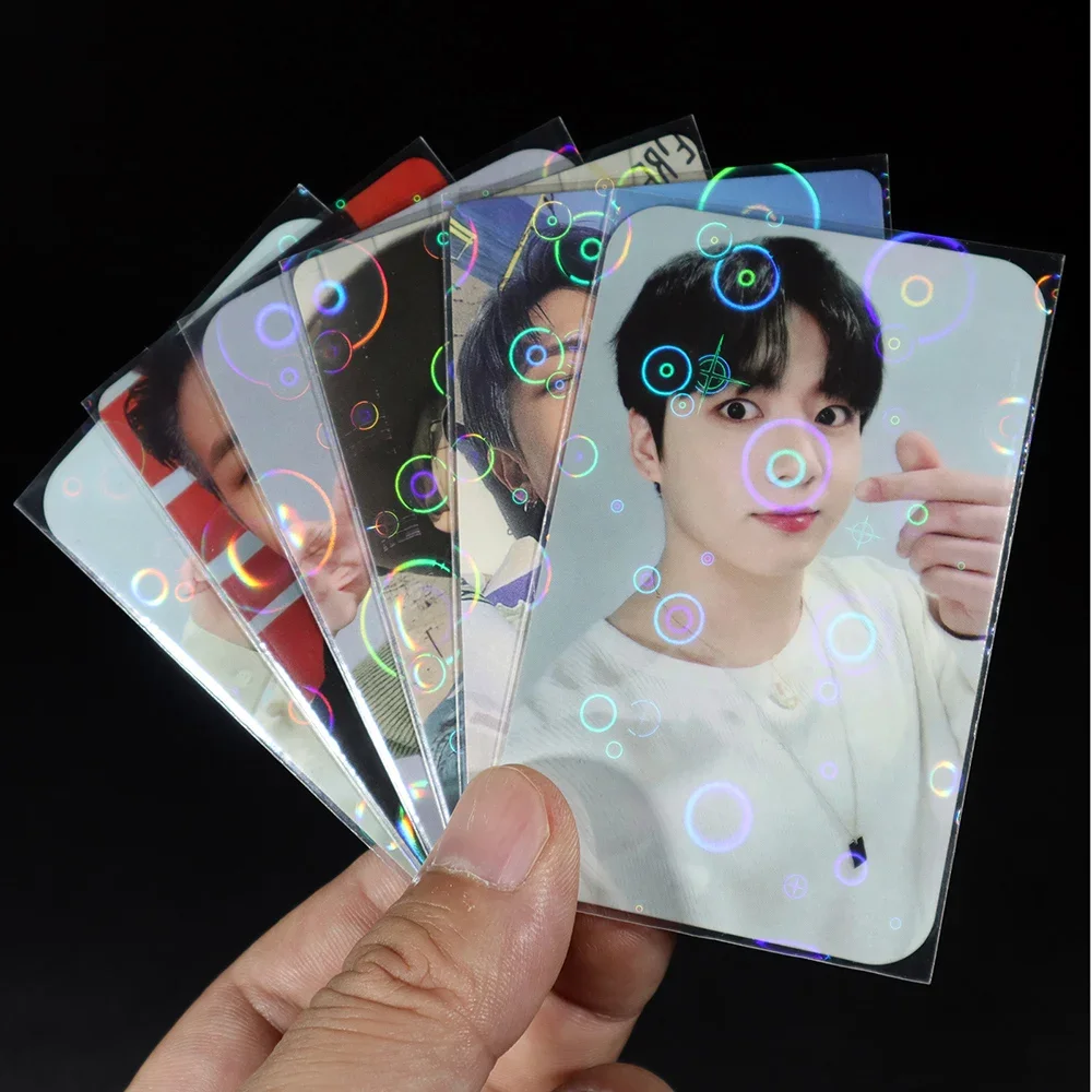 100Pcs Pretty Bubble Laser Flashing Card Sleeves Protect KPOP Idol Photo Cards Holographic YGO/MTG Board Game Tarot Shinny Cover