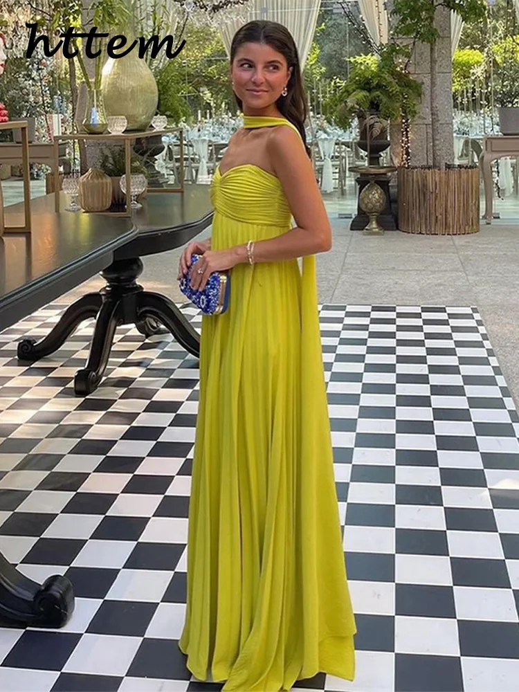 Elegant Strapless Ribbon Long Dress Women Sexy Sleeveless Backless Pleated Party Dresses 2024 Summer Lady Sexy Evening Robes New image 3