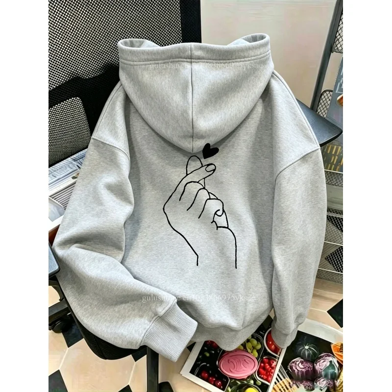 Streetwear Pullover Hoodie Halloween Gifts Finger Heart Pattern Fall Clothes For Girlfriend