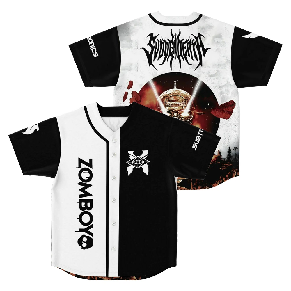 Zomboy All in One Baseball Jersey V-Neck Short Sleeve Button-Down Shirts Women Men Streetwear Tops
