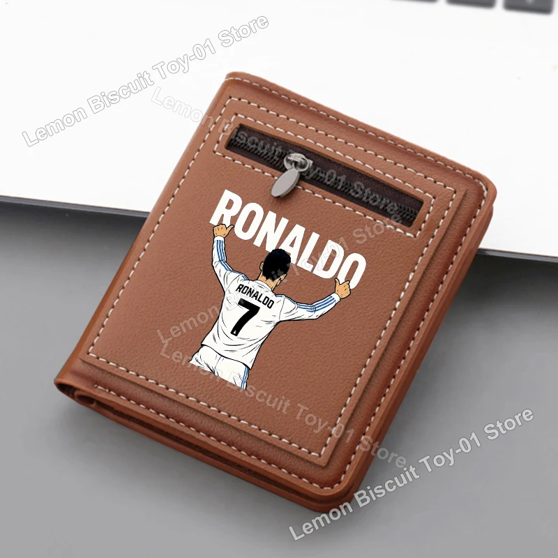 Carteira masculina curta da série Football Star, carteira dobrável com zíper, bolsa para moedas CR7, pacote de armazenamento para cartão de identifica